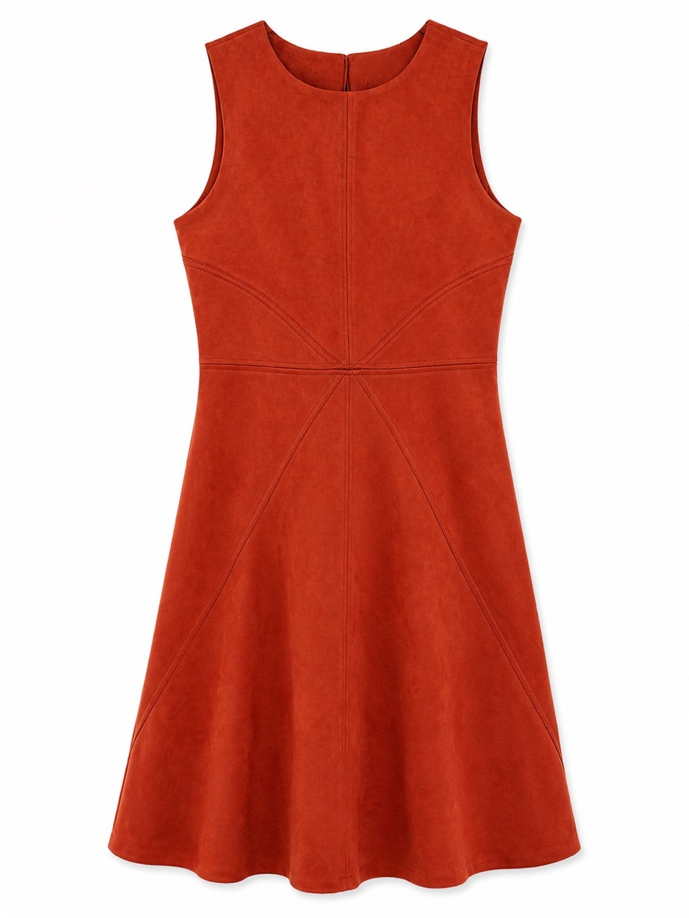 Halston Faux Suede Fit & Flare Dress Womens Size 8 Rust Orange Sleeveless Midi